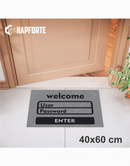 Capacho vinil 40x60 - Welcome User Password Cinza